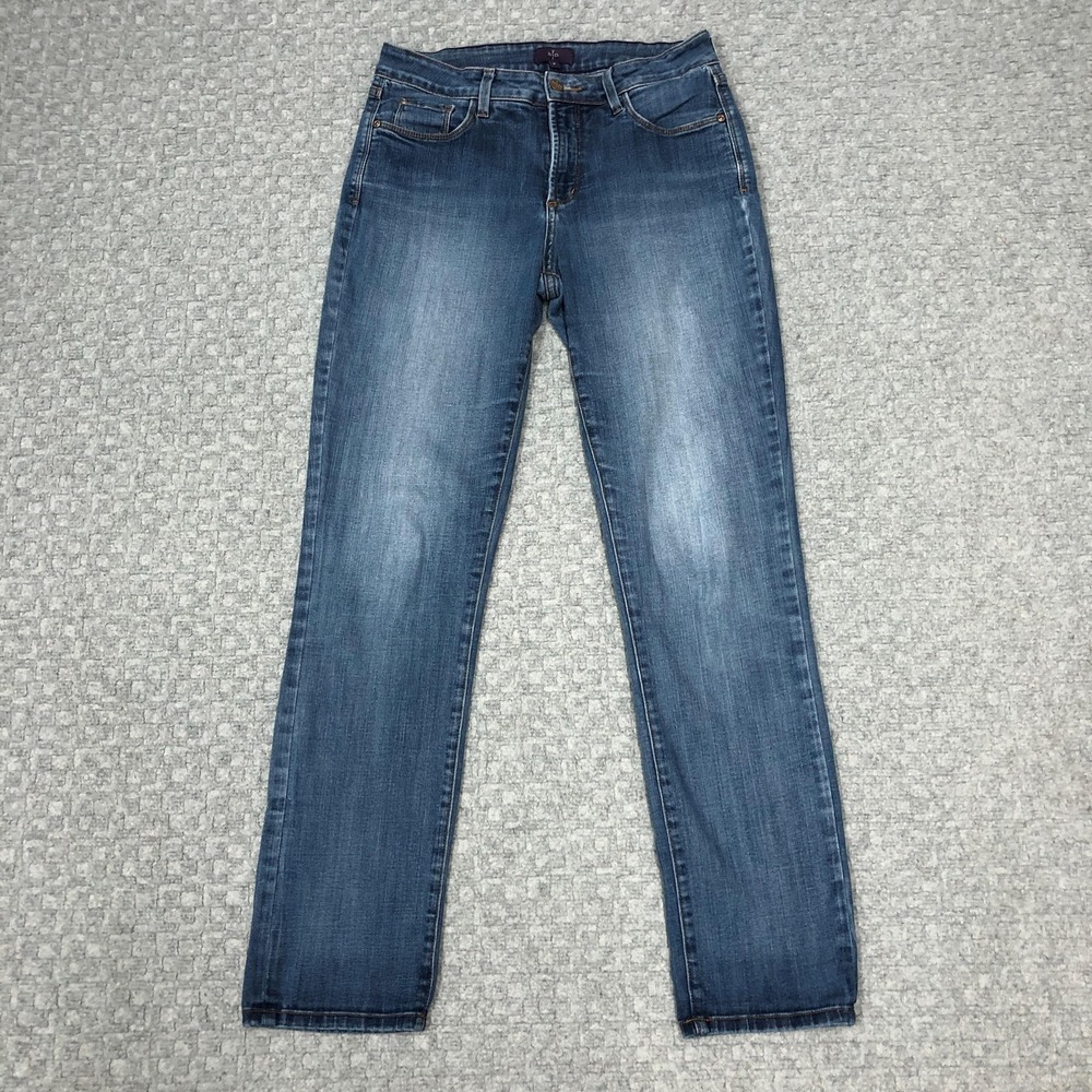 NYDJ Boyfriend Jeans Womens 8 Blue Mid Rise Relaxed Fit Stretch Denim Made USA
